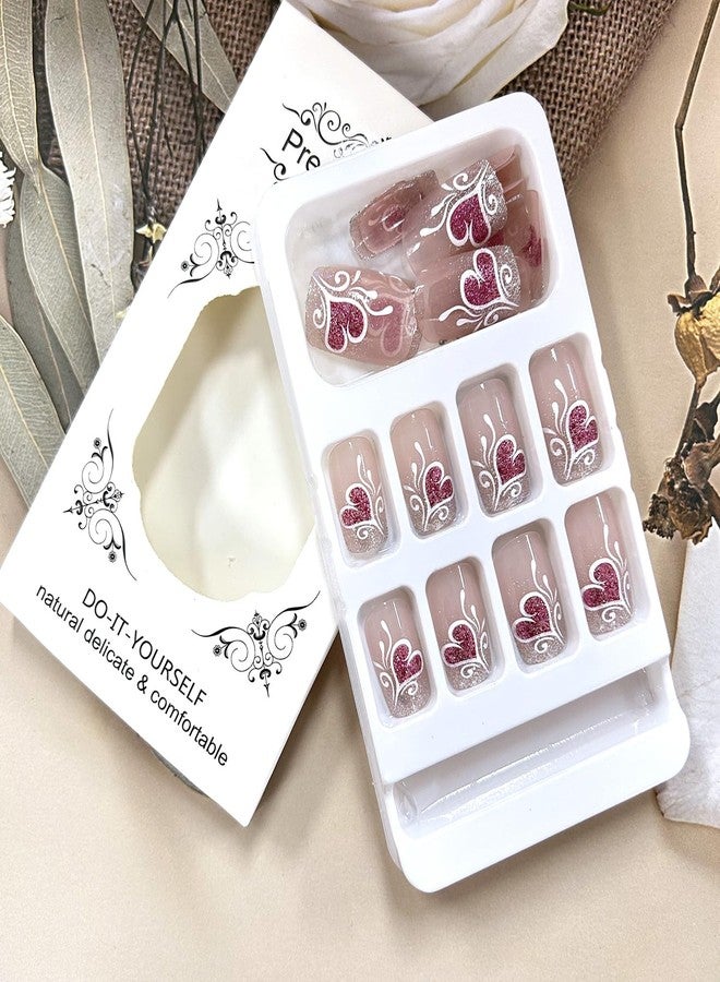 TBRZTR Purple Heart Valentine's Press on Nails Medium European Lines Design Gradient Stick on Nails Valentine's Nails Press Ons Glitter Powder Glue on Nails Charm Holiday Nails for Women Acrylic Nails - Image 5